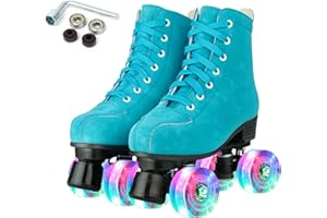 Silvertree Roller Skates for Women and Men PU Leather High-top Adult Roller Derby Skates Wheels Light Up Roller Skates Four-Wheel Shiny Roller Skates for Girls Boys Unisex