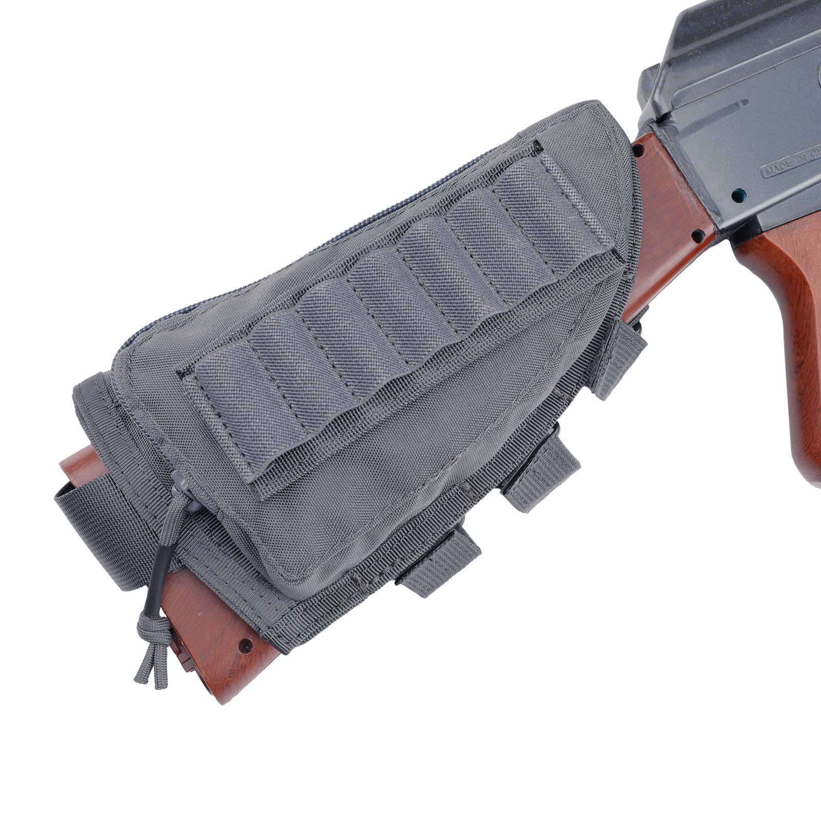 EXCELLENT ELITE SPANKER Shotgun Rifle Stock Tactical Nylon Buttstock Shell Pouch Ammo Holder with Zippered Pouch(Grey)