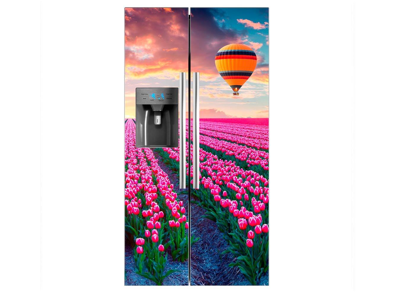 Vinilo Frigorífico Americano Campo Tulipanes Rosas | 91x176cm ...