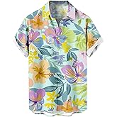 HAPNBCELE Mens Hawaiian Shirt Short Sleeve Button Down Shirts Summer Beach Casual Printed Tropical Guitar Floral Tops Clothes
