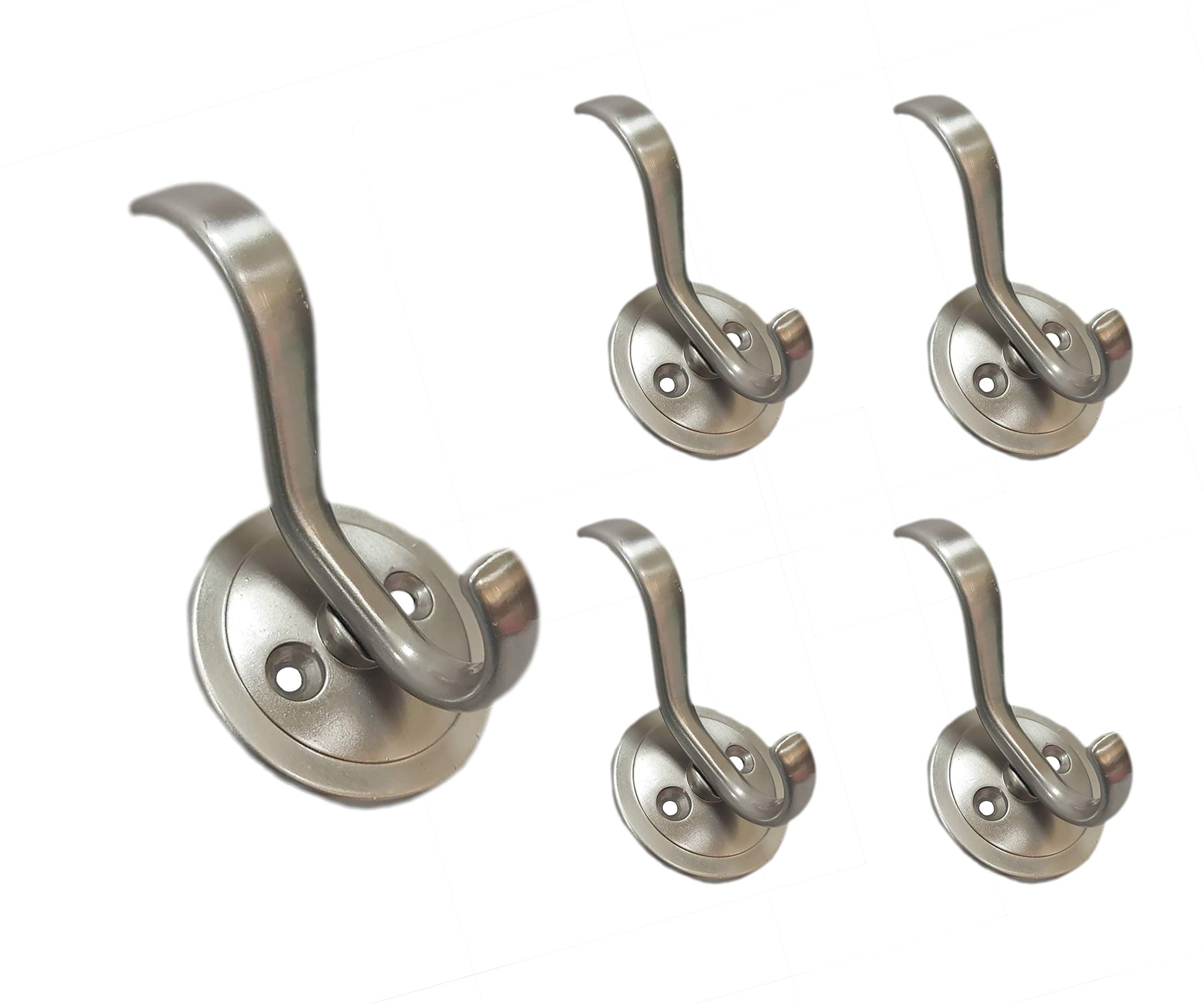 QCAA Zinc Diecast Coat Hook, Satin Nickel, 5 Pack