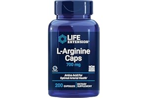 Life Extension L-Arginine Caps, 700 mg, Vitamin C & Amino Acid for Optimal arterial Health, Supports Heart & Immune Health, Healthy Tissue & Bones, Gluten Free, Non-GMO, 200 Capsules