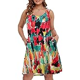 BELAROI Women Plus Size Sundress Summer Casual Sleeveless Tshirt Dress Tie Dye Swing Tank Dresses with Pockets Beach Cover up