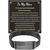 To My Dad Son Husband Man Bracelet, American Flag Bracelets for Men, Black Strap Adjustable Jewelry, Gifts for Valentines Christmas Birthday