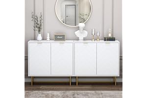 Scurrty Set of 2 31.5'' Sideboard Buffet Cabinet with Storage, Top Weight Capacity 150lbs Sideboard Storage with Doors and Adjustable Shelf, Accent Cabinet for Living Room, Kitchen, White