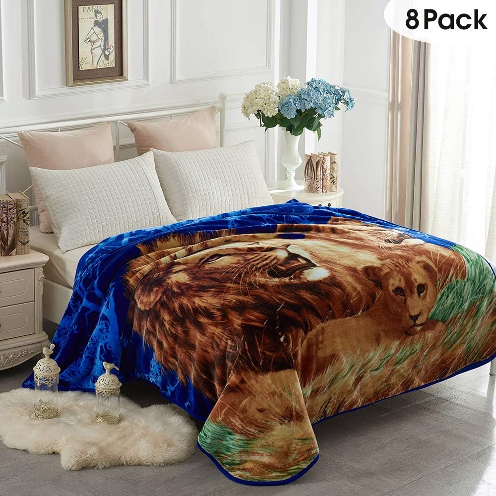 JYK Heavy Korean Mink Fleece Blanket 8 Packโ 2 Ply Reversible 520GSM Silky Soft Plush Warm Blanket for Autumn Winter (5 LB, Queen, Dolphin/Lion)