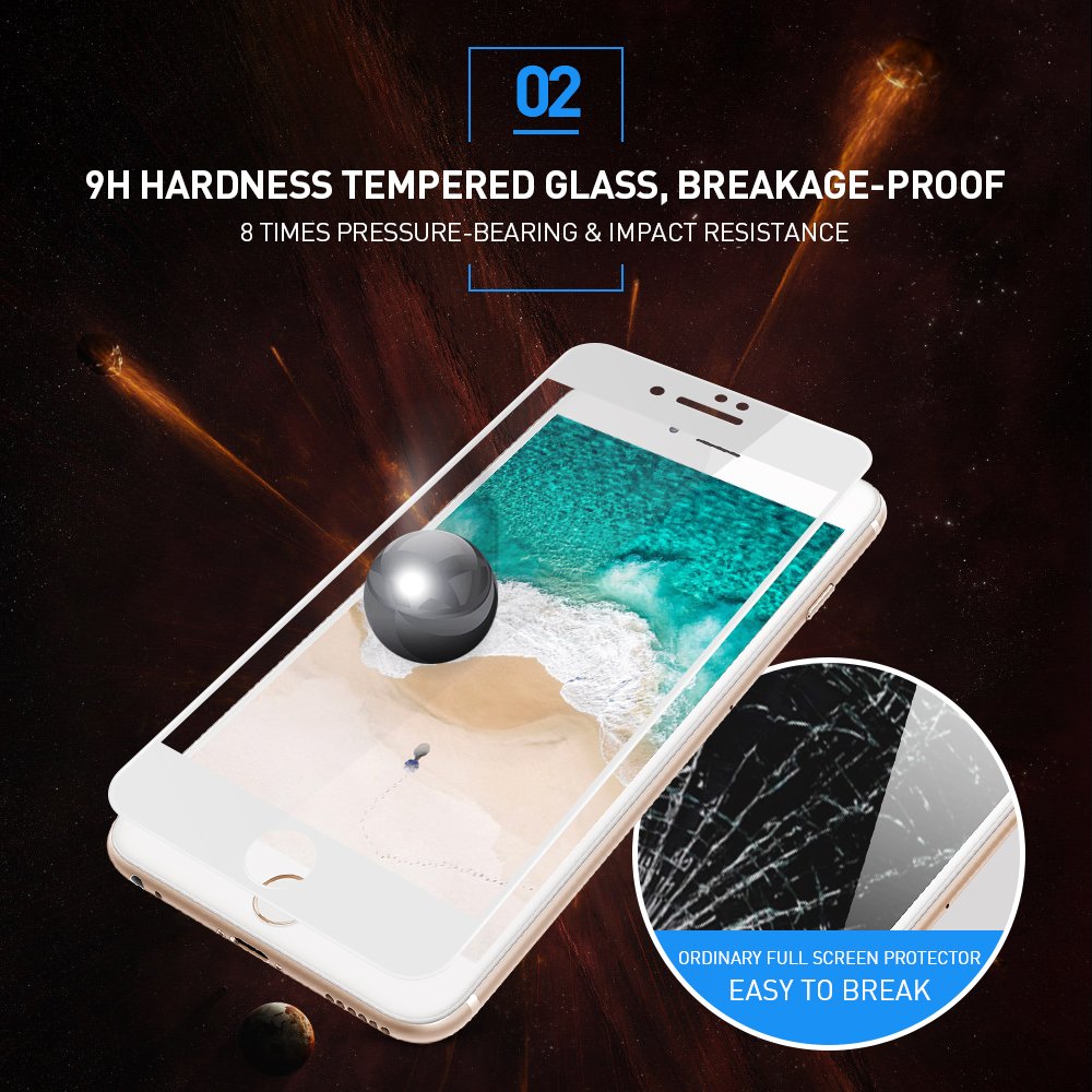 iPhone 8 Plus 7 Plus Screen Protector, WengTech 3D Curved 9H Hardness Bubble Free Anti-Scratch Touch Sensitive Tempered Glass Screen Protector Film for iPhone 8 Plus iPhone 7 Plus 5.5 inch (White, 2 Pack)