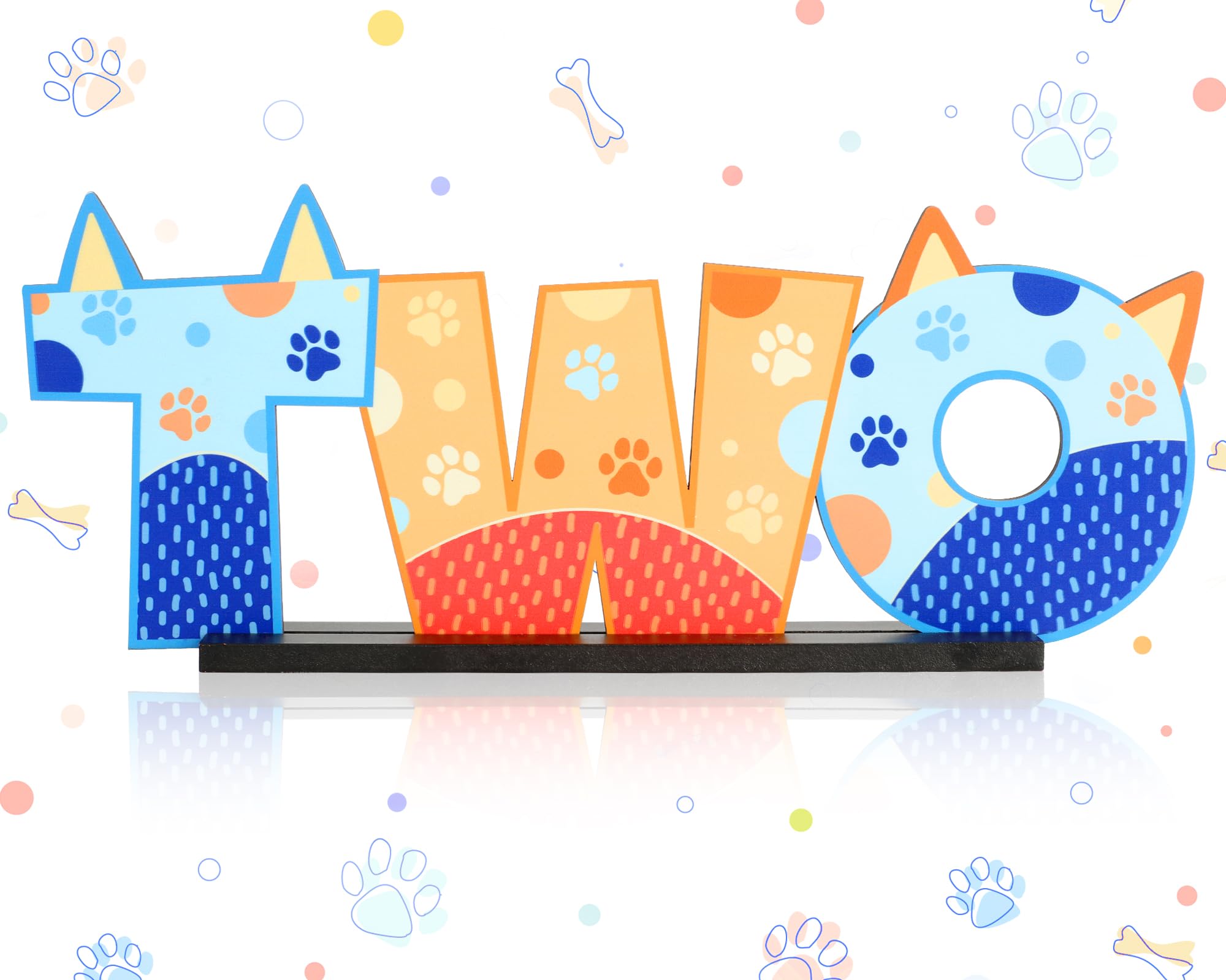 Photo 1 of Blue Dog 2nd Birthday Table Centerpieces Two Letter Sign Wooden Decorations Paw Themed 2 Year Old Ornament Decor for Kids Baby Shower Supplies Favors Photo Booth Props