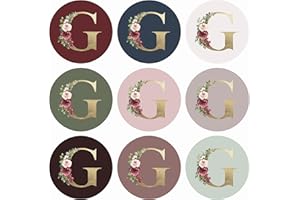 Mobiusea Creation Monogram Stickers| Gold Foil | Initial Envelope Seals Letter G | 9 Chic Color Assortments | Wedding Monogram Sticker| 1.4 Inch | 90pcs Floral Envelope Stickers Seals