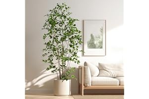 Bailikang Artificial Ficus Tree Indoor 8ft, Large Potted Faux Tree with Realistic Silk Leaves & Trunk for Home Office, Living Room Corner Decor