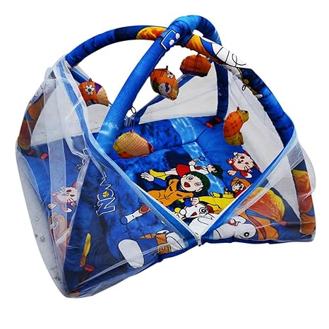 Tender Care Baby Kick and Play Gym with Baby Bedding Set and Mosquito Net (Blue)