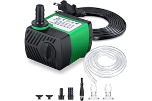 CWKJ Fountain Pump, 80GPH (4W 300L/H) Water Fountain Pump, Outdoor Submersible Fountain Pump with 4.9ft Tubing (ID x 1/3-Inch), 3 Nozzles for Aquarium, Pond, Fish Tank, Water Pump Hydroponics