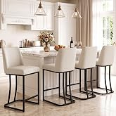 KRAMZMING Counter Height Bar Stools Set of 4, 24 Inch Seat Height Bar Chairs for Kitchen Island, Linen Fabric Upholstered Barstools with Metal Feet for Dining Room, Beige