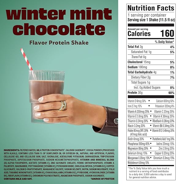PREMIER PROTEIN SHAKE, LIMITED EDITION, WINTER MINT CHOCOLATE, 30G PROTEIN, NO ADDED SUGAR, 24 VITAMINS & MINERALS TO SUPPORT IMMUNE HEALTH, 11.5 FL OZ, 12 PACK