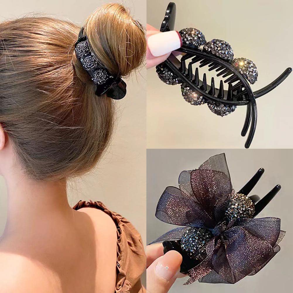 Carufin 2Pcs Hair Claw Black Bow Hair Clips Non Slip Claw Clips Hair Accessories Daily Party Gift for Women and Girls