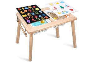 Sensory Table for Toddlers 1-3, Kids Table with 2 Storage Bins & Double-Sided Boards, Wooden Activity Table with Non-Slip Fee