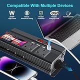 LVYUAN Power Inverter 1200/2400W DC 12V to 240V AC with 3 UK Sockets 4 USB Dual view 2