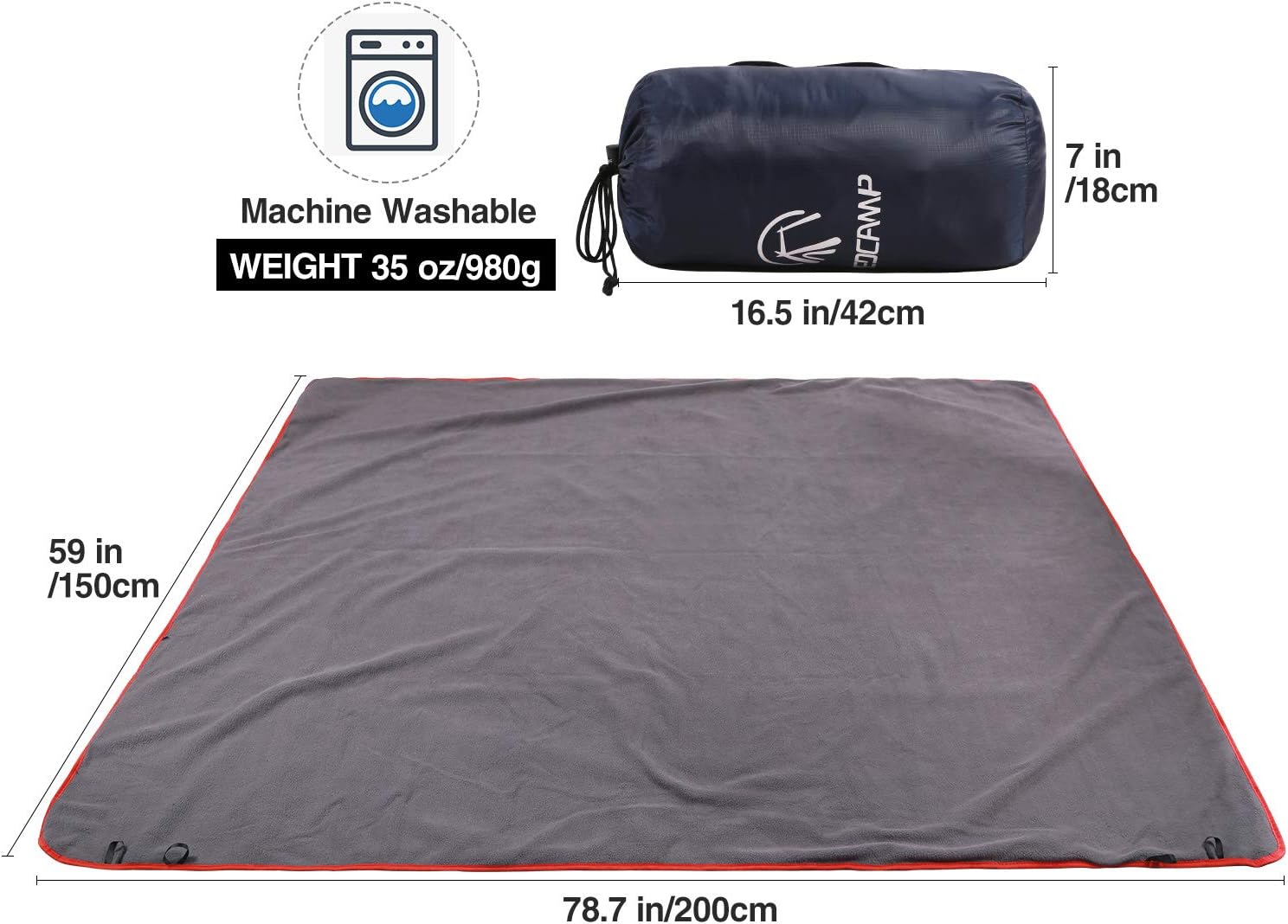 REDCAMP Large Waterproof Stadium Blanket for Cold Weather, Soft Warm Fleece Camping Blanket Windproof for Outdoor Sports, Blue: Kitchen & Dining