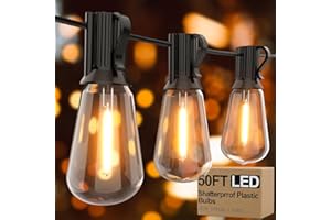 Apesaipu Outdoor String Lights 50ft ST38 Patio Lights with Waterproof Shatterproof 25(+2) LED Bulbs,Outside Hanging Vintage Edison Lights for Porch, Deck, Garden, Backyard, Balcony, 2700K Dimmable