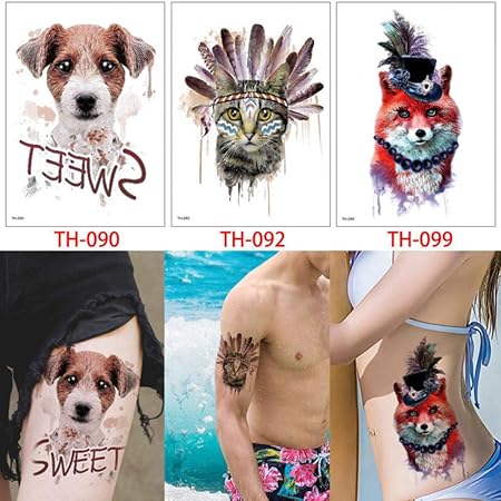Tzxdbh 6 Piècesensemble De Tatouage Animal Coloré Loup