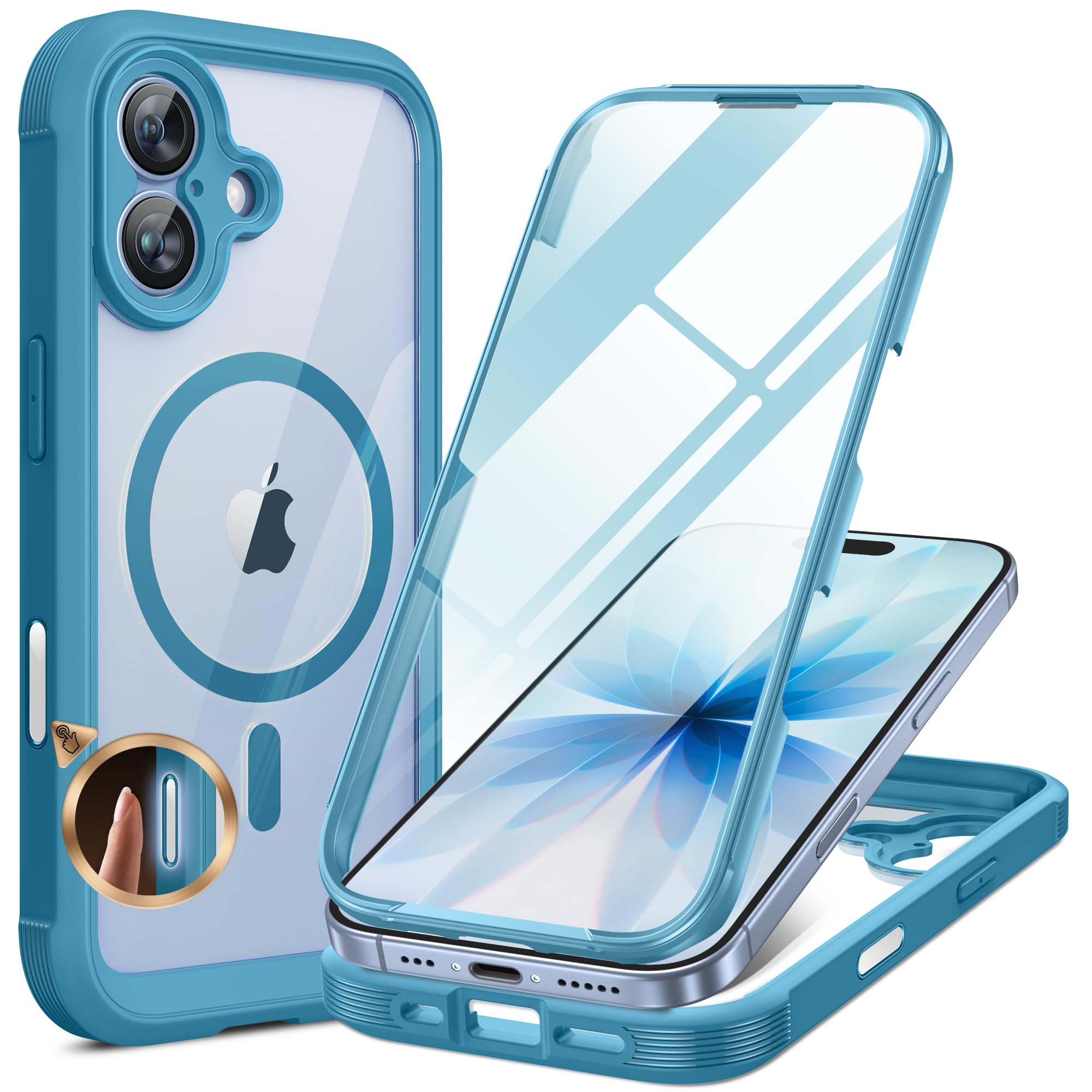 Photo 1 of Miracase for iPhone 17 Case 6.3'', Full-Body Military Grade Drop Protection Outdoor Phone case with Built-in Glass Screen &Camera Control,Easy Installation,No Gap,Compatible with MagSafe, Blue