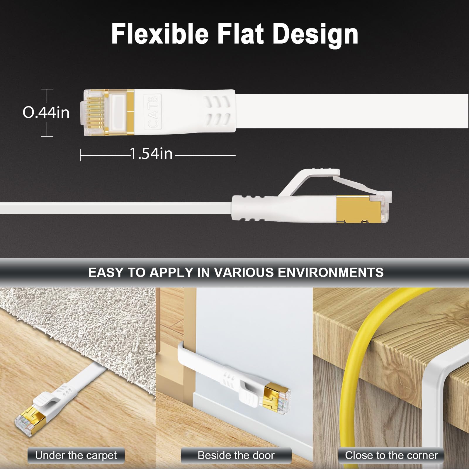 HUGIN Cat 8 LAN Kabel 5m, Netzwerkkabel Flach Cat 8 Ethernet Kabel, 40Gbps 2000MHz Gigabit POE Patchkabel Internetkabel für Gaming PC PS5 PS4 Switch Router Modem TV (5m/weiß) 5