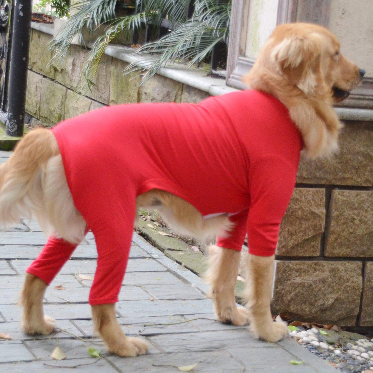Lovelonglong Four Feet Dog Lightweight Pyjamas, Pure Cotton Dog Jumpsuits 4 Legs Dog Onesies T-Shirt Stylish PJS Puppy Costume for Large Medium Small Dogs Red XXXL