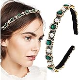 Firuilo Emerald Headband Pearl Rhinestones Hairbands Green Crystal Hair Hoop Baroque Vintage Thin Head Bands for Women(Type A)