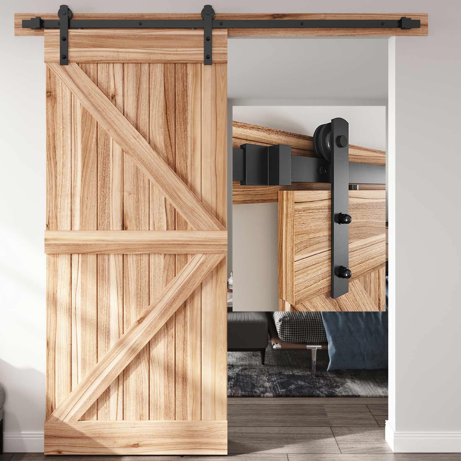 EaseLife Sliding Barn Door Hardware Kit - 5.5FT Track, Basic J Pulley, For 30-33" Wide Single Door (Up To 220lb) - View #9
