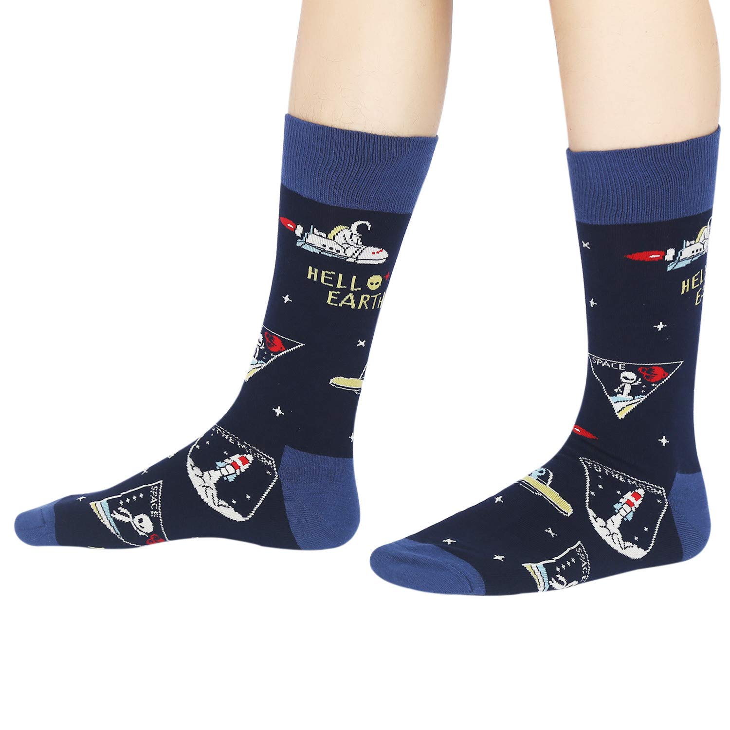 Mens Space Novelty Crew Socks Funny Crazy Socks Alien Astronaut Planet Pizza Casual Socks