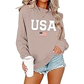 Lacozy Womens USA Sweatshirt Crewneck American Flag Sweater Long Sleeve 4th of july T shirts Loose Fit Pullover Tops Fall