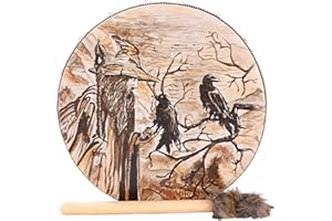 Firlar Shaman Drum,10 Inch Tree Of Life Decoration Design Hand Drum With Drum Stick, Instrumental Shaman Alchemy Moon Drum, S