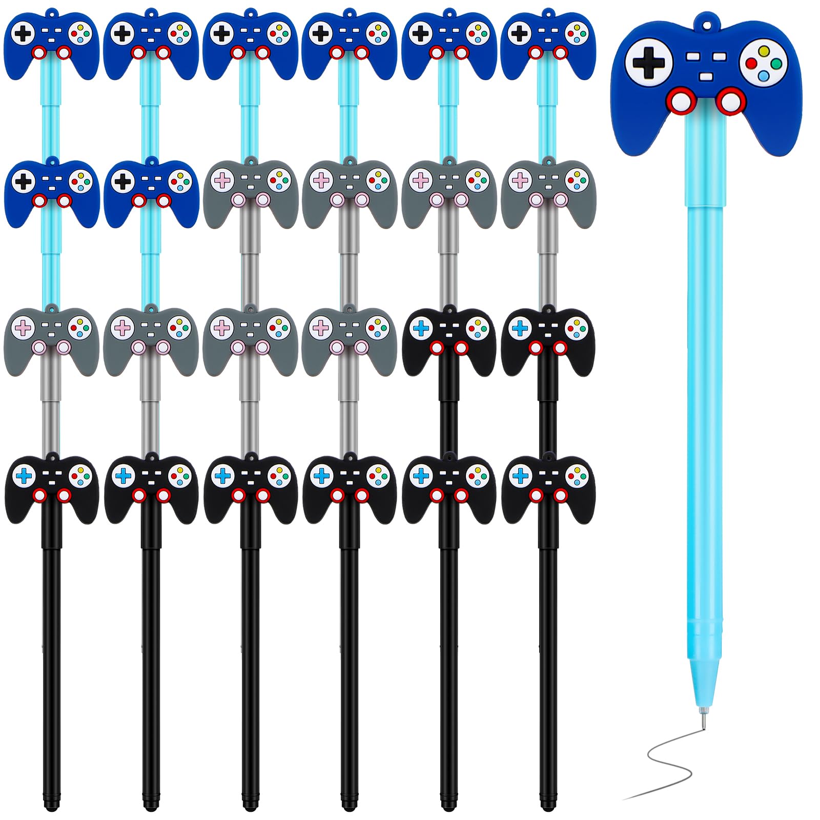 Photo 1 of Tinlade 24 Pcs Video Game Pens Gamer Party Favors Video Gaming Themed Birthday Party Favor Gifts Controller Ink Kids Pens for Boys Classroom Prizes (Black,Blue,Gray)