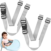 Baby 2-Point Safety Harness Straps, high Chair Straps, Adjustable Child Security Belt for Stroller, Pushchair &amp; Bike Seat &ndash; Replacement Safety Straps for Toddler (Gray White, 62 lnch(Pack of 2))