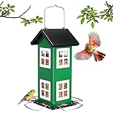 Veehoo Bird House Feeders for Outdoors Hanging-Metal Wild Bird House Feeders with 4 Ports, Country House Design, Garden Yard Decor Hanging Bird Feeder for Outside, Large Capacity, Green