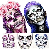 Day of the Death Face Gems Tattoo - 3-Pack Halloween Face Jewels Stick on Decals