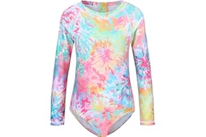 Zestonie Girls Long Sleeve Rash Guard One Piece Swimsuits for Kids Tie Dye Bathing Suit UPF 50+ Swim Shirts 3-16 Years