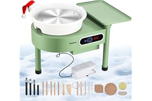 Huanyu Pottery Wheel Machine 12in with Bat System Detachable Extended Tray, Electric Pottery Forming Machine Foot Pedal & LCD Screen 350W Art Clay DIY Sculpting Tool Kit