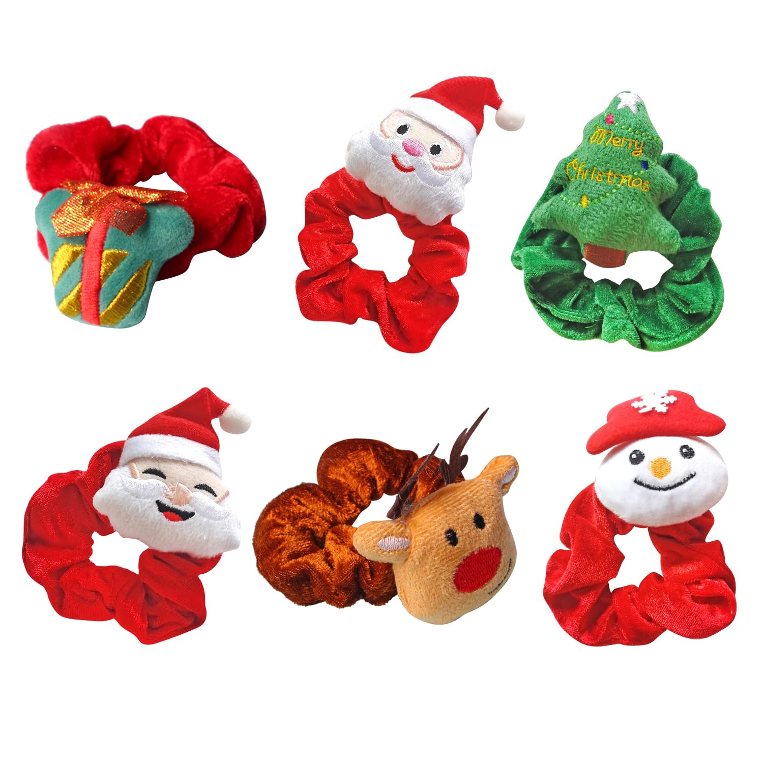 Bohue 6pcs Christmas Hair Scrunchies Elastic Ponytail Tie Elk Santa Claus Elastic Hair Bands Women Hair Accessories for Christmas Party