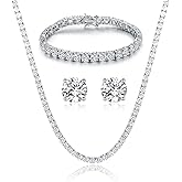 Gemsme 18K White Gold Plated Tennis Necklace/Bracelet/Earrings Sets Pack of 3