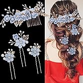 4 Pieces Bridal Flower Wedding Hair Comb Rhinestones Crystal Floral Hair Pins Hair Clips Wedding Hair Accessories Hair Jewelry for Brides Bridesmaids Women Girls(Blue)