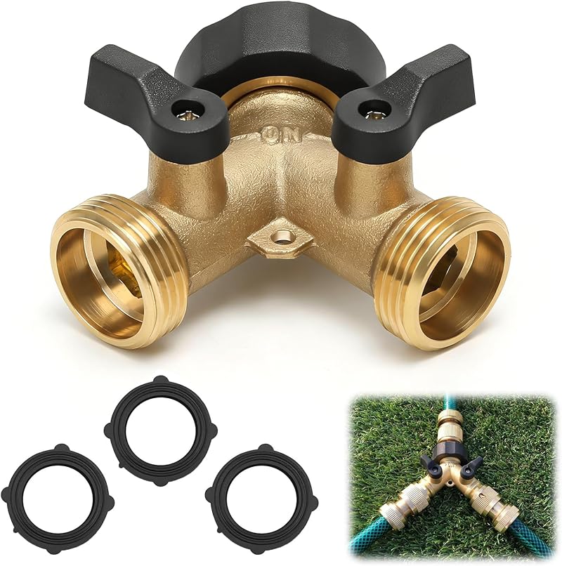 Yoicn Lth Brass Hose Splitter 2 Way with Individual On Off Valves 3/4