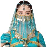 COWINTIC Belly Dance Princess Costume - Aladdin Jasmine Cosplay Outfits Halloween Party Teal Costumes for Women