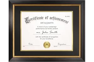 Yaetm 11x14 Diploma Frame with Black Mat for 8.5x11 - Document Frame with Black Over Gold Acid-free Mats, Diploma Frames 8.5 x 11 with Tempered Glass, Certificate Frame (Single, Brown/Black)