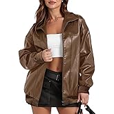 ZEXIGLAD Women's Leather Jacket Oversized Faux Leather Bomber Jacket Fall Fashion 2025 Trendy Moto Winter Coat with Pocket