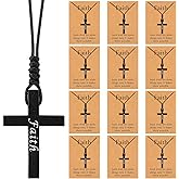 Misdary Wooden Faith Cross Necklaces with Cards Bulk Crucifix on Cord Wood Cross Pendant Necklace Bible Verse Card Religious Christian Jewelry for Men Women Church Jesus Gifts Party Favor