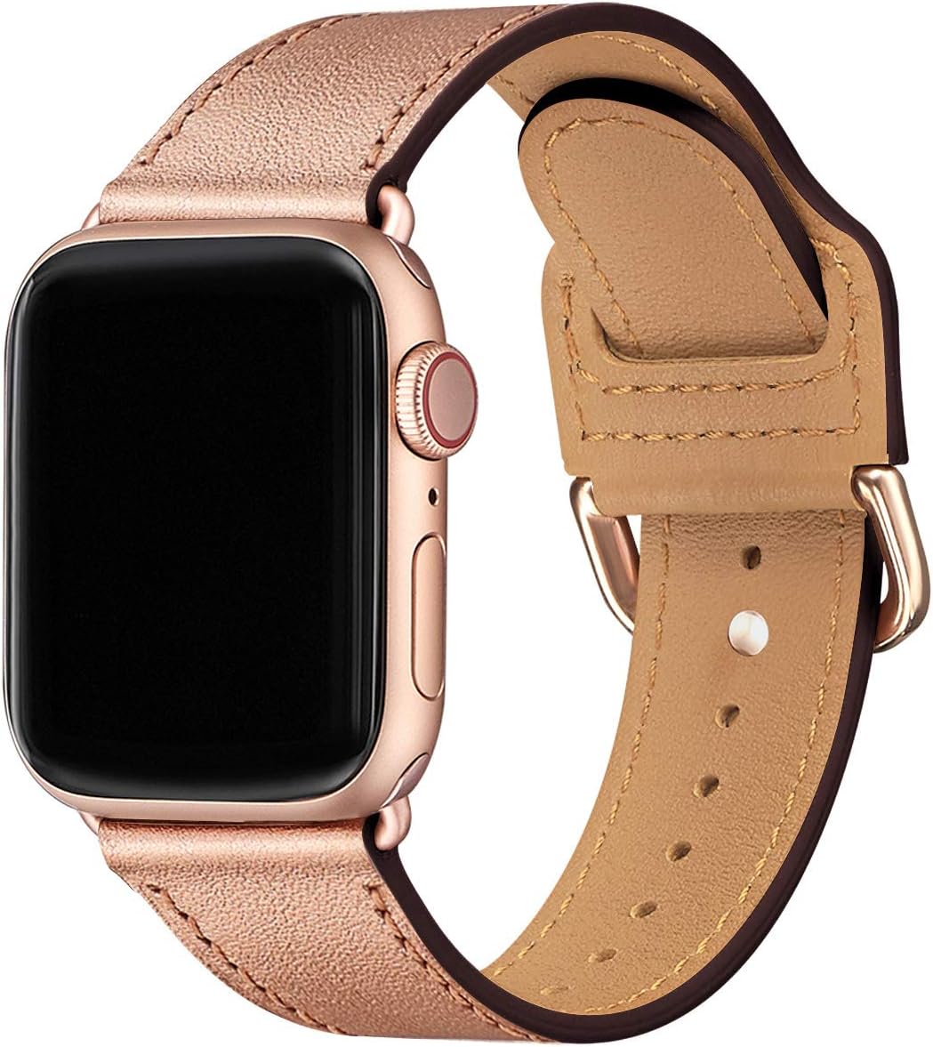 SUNFWR Strap Compatible with Apple Watch 38mm 40mm 41mm, Thin Genuine Leather Replacement starp