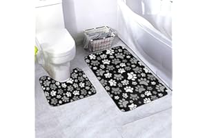 Jbofyee Cute Dog Paws Print 2 Piece Bathroom Rugs Set, Bath Mat + Toilet Contour Mat, Non-Slip Soft Microfiber Bathmat for Tub Shower Room Decor, Machine Washable