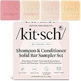 Kitsch Shampoo and Conditioner Set - 4pc Sampler Bars with Rice Water Shampoo and Conditioner, Castor Oil Shampoo & Coconut Oil Conditioner - Bottle-Free Beauty for Hair Growth, Repair & Moisture