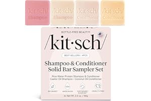 Kitsch Shampoo and Conditioner Set - 4pc Sampler Bars with Rice Water Shampoo and Conditioner, Castor Oil Shampoo & Coconut O